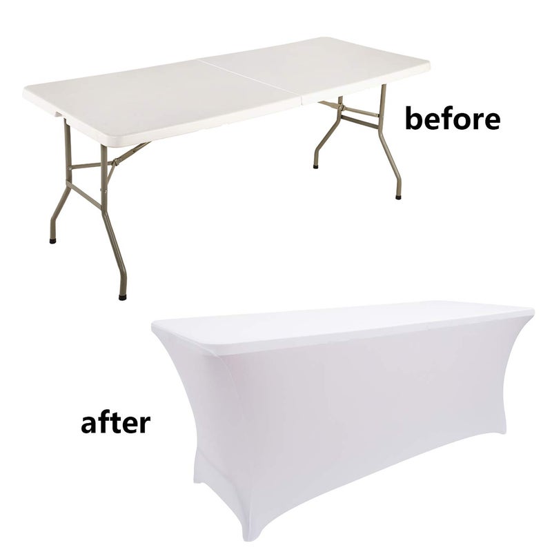 LZY 2 Pack Fitted Table Covers for 6 Foot Folding Tables,Open Back, Spandex/Stretch/Elastic Rectangular Table Cloths for Trade Show Display or Party (6FT-OB2PCS, White) - Image 5
